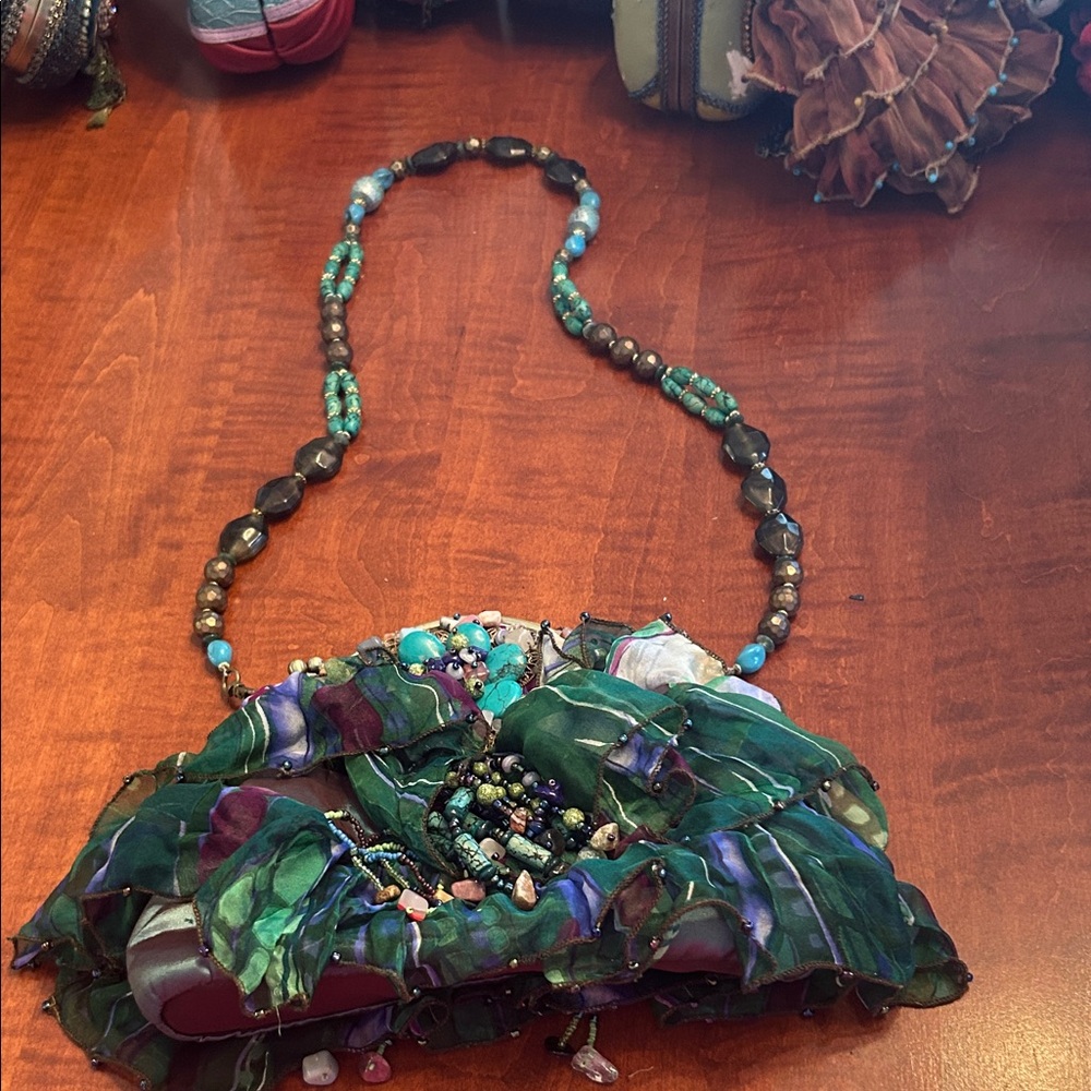 Mary Frances Green and Purple Beaded Shoulder Bag